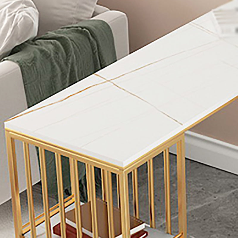 Glam Rectangle Stone Pub Bar Table Indoor Double Pedestal Bar Dining Table with 3-Shelf