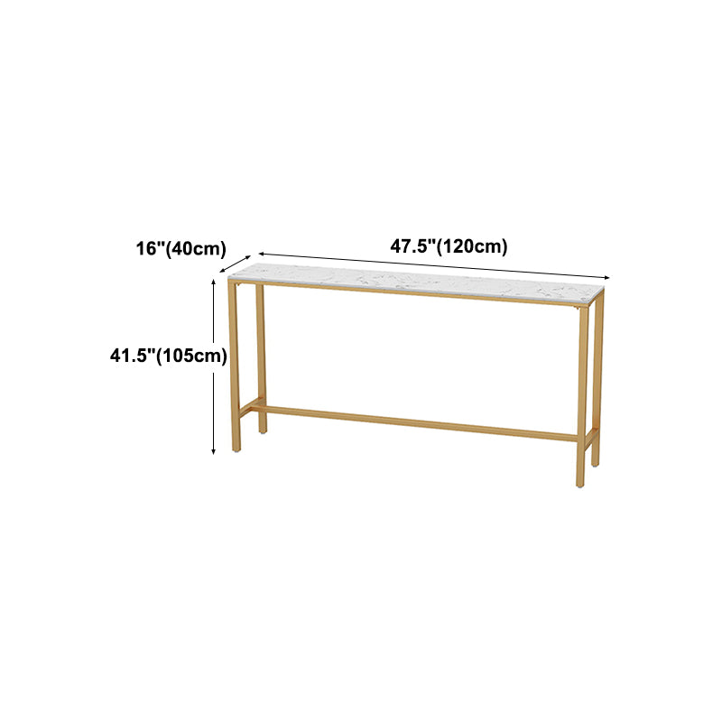Glam White Faux Marble Pub Bar Table Indoor Gold Bar Dining Table Fixed Table, Only Table