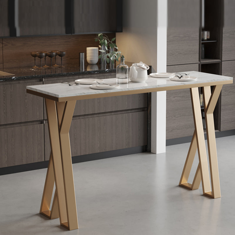 Mesa de barra de pub faux faux de rectángulo glamorial mesa de barra de hierro dorada con pedestal doble