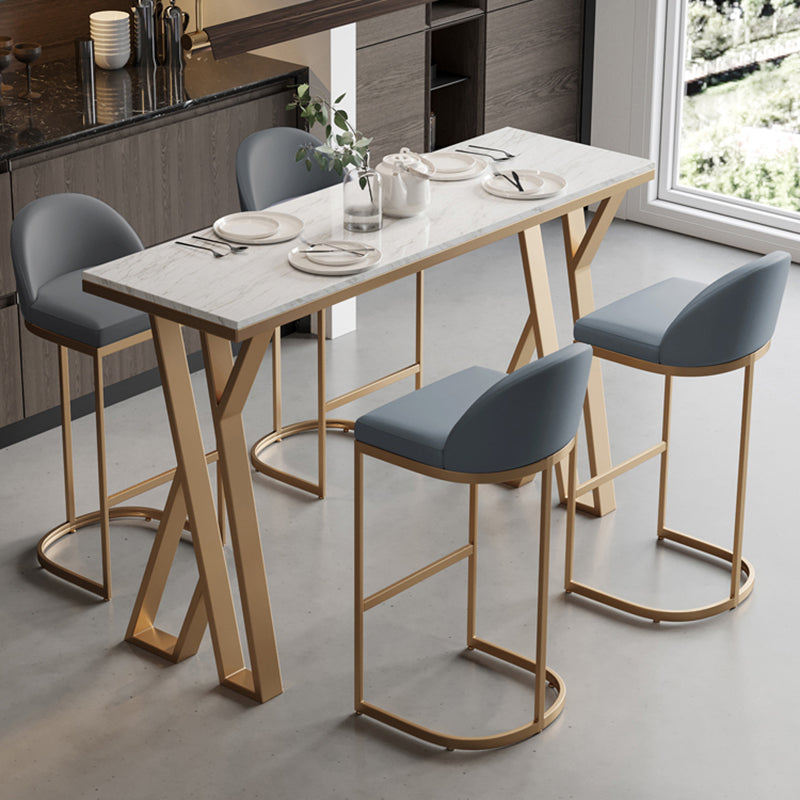 Mesa de barra de pub faux faux de rectángulo glamorial mesa de barra de hierro dorada con pedestal doble