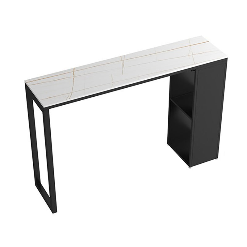 Industrial Stone Indoor Pub Bar Table Iron Double Pedestal Bar Dining Table with 2-Shelf