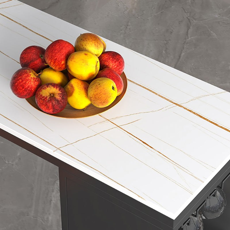 Industrial Stone Indoor Pub Bar Table Iron Double Pedestal Bar Dining Table with 2-Shelf