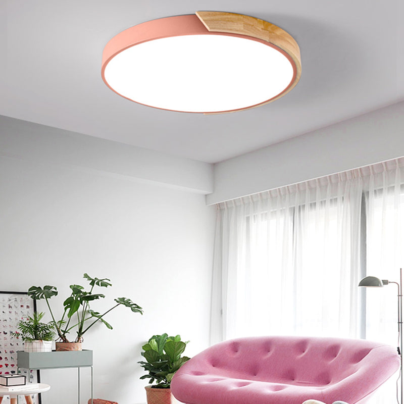 Round Shape LED Ceiling Lamp Macaroon Modern Iron 1-Light Flush Mount for Study