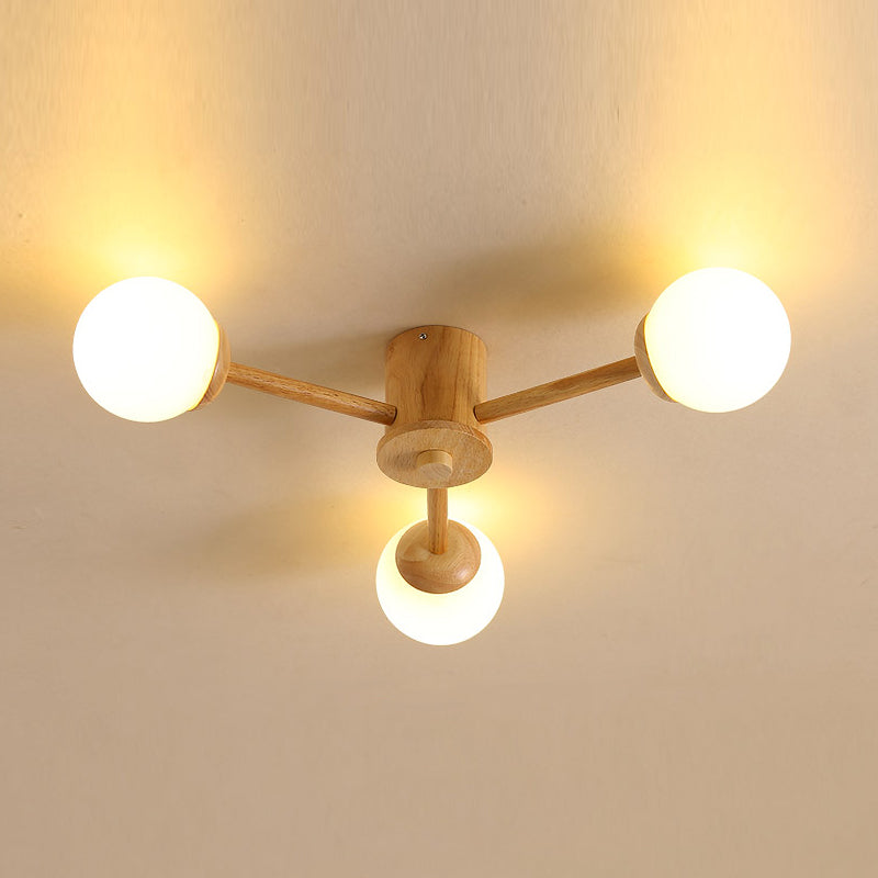 Globe Glass Semi Flush Mount in Modern Simplicity Wooden Indoor Ceiling Fixture