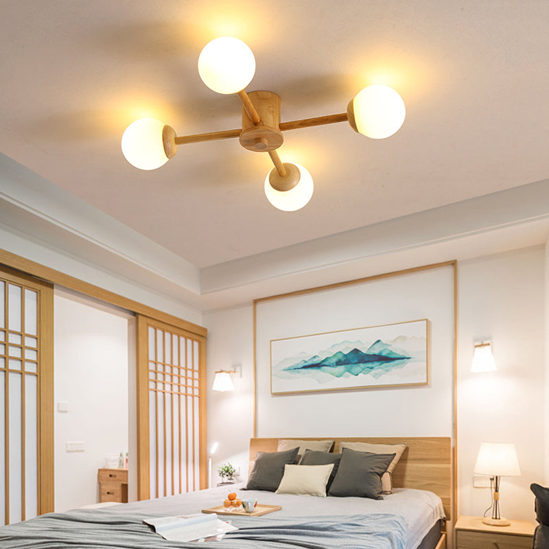 Globe Glass Semi Flush Mount in Modern Simplicity Wooden Indoor Ceiling Fixture