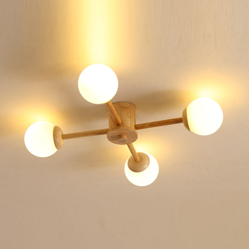 Globe Glass Semi Flush Mount in Modern Simplicity Wooden Indoor Ceiling Fixture