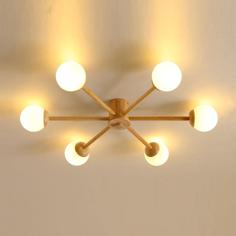 Globe Glass Semi Flush Mount in Modern Simplicity Wooden Indoor Ceiling Fixture