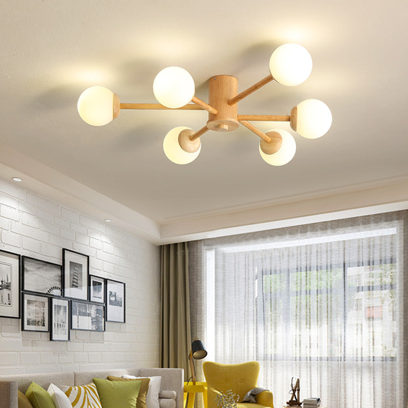 Globe Glass Semi Flush Mount in Modern Simplicity Wooden Indoor Ceiling Fixture