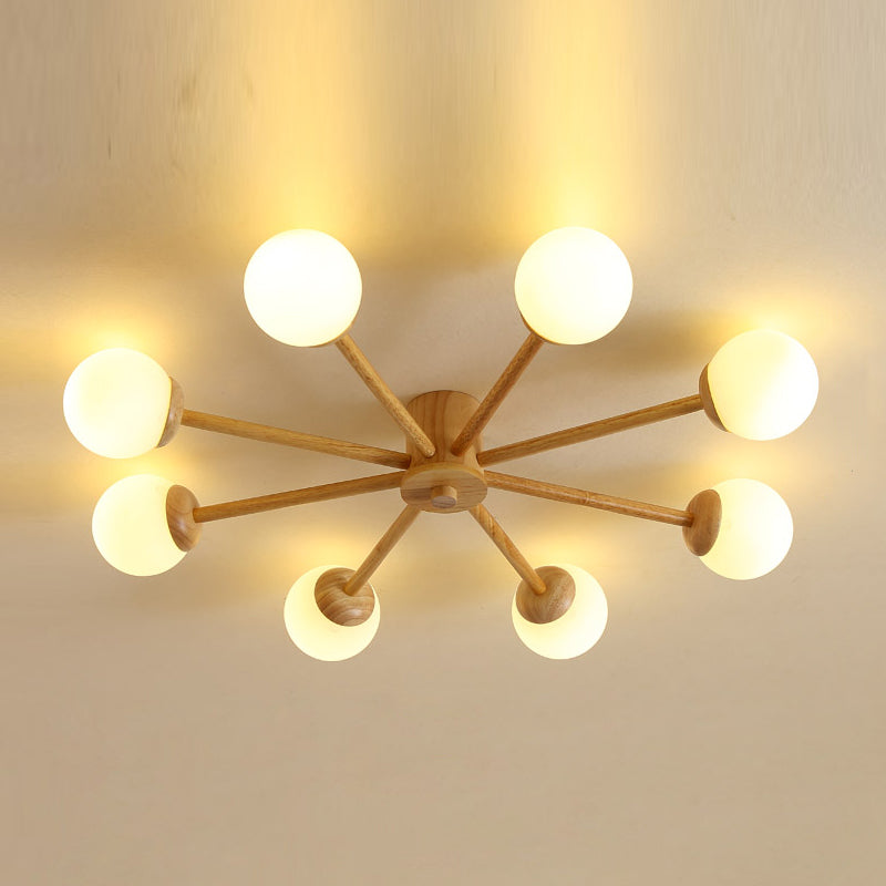 Globe Glass Semi Flush Mount in Modern Simplicity Wooden Indoor Ceiling Fixture