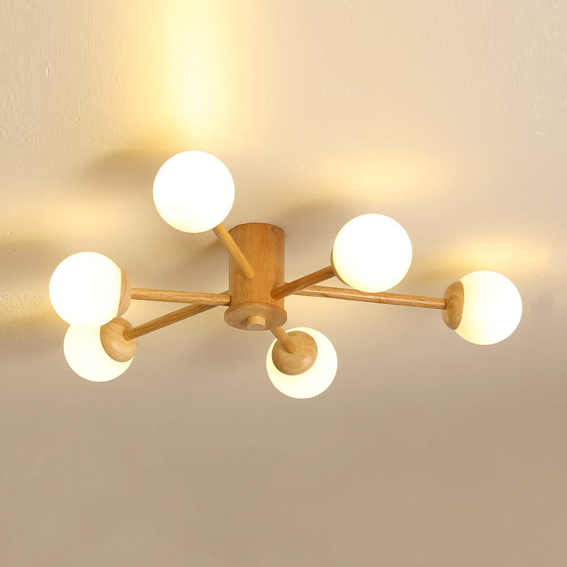 Globe Glass Semi Flush Mount in Modern Simplicity Wooden Indoor Ceiling Fixture