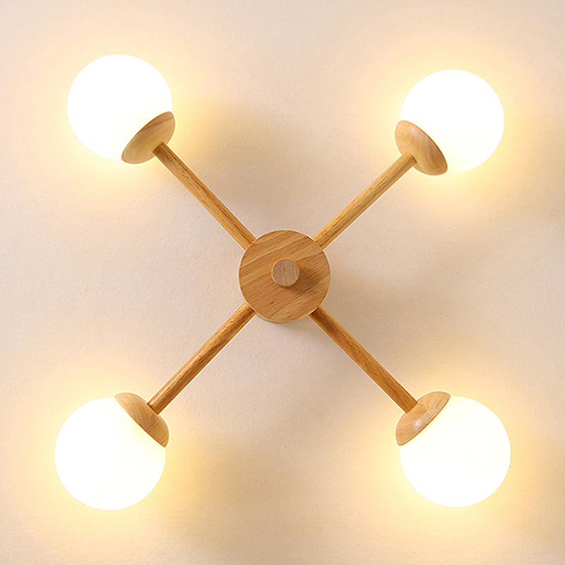 Globe Glass Semi Flush Mount in Modern Simplicity Wooden Indoor Ceiling Fixture