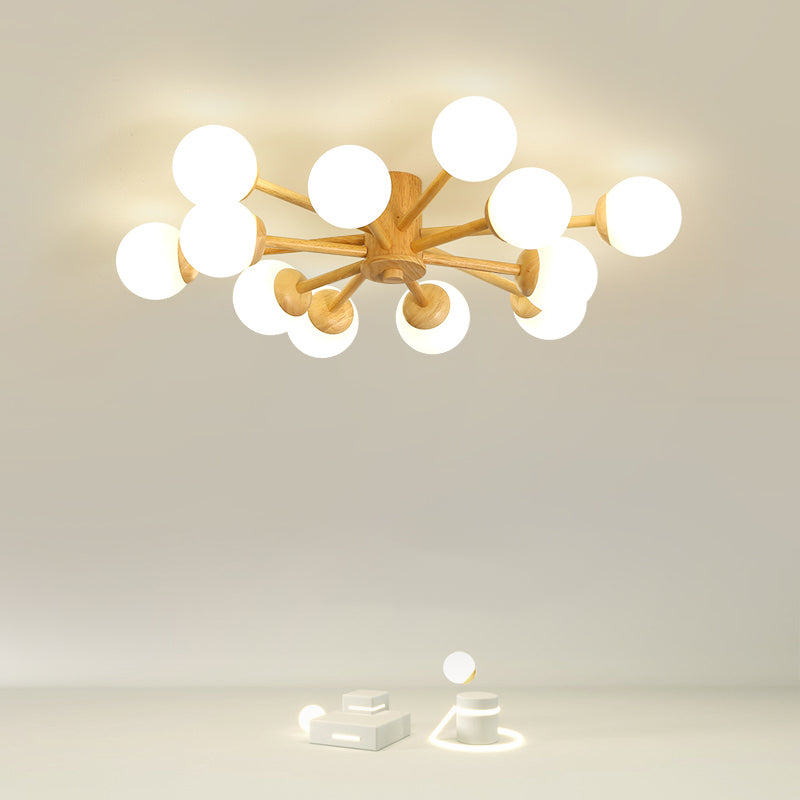 Globe Glass Semi Flush Mount in Modern Simplicity Wooden Indoor Ceiling Fixture