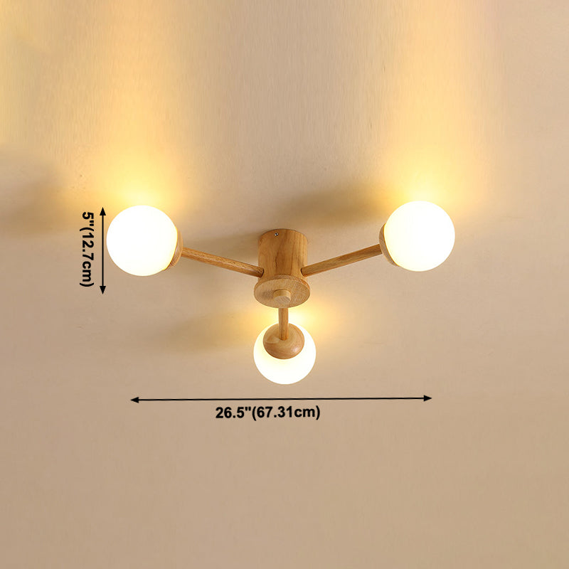 Globe Glass Semi Flush Mount in Modern Simplicity Wooden Indoor Ceiling Fixture