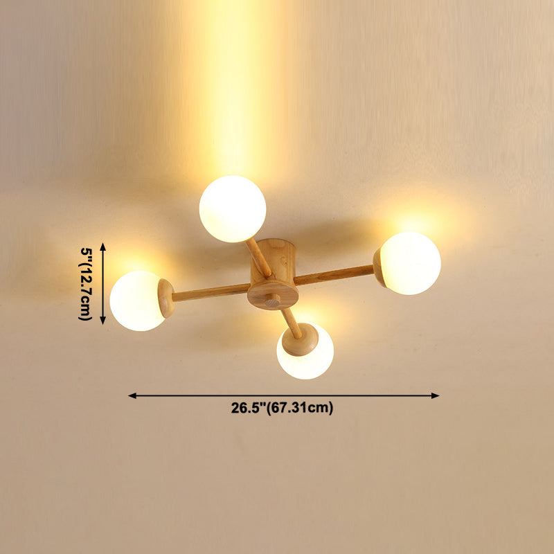 Globe Glass Semi Flush Mount in Modern Simplicity Wooden Indoor Ceiling Fixture