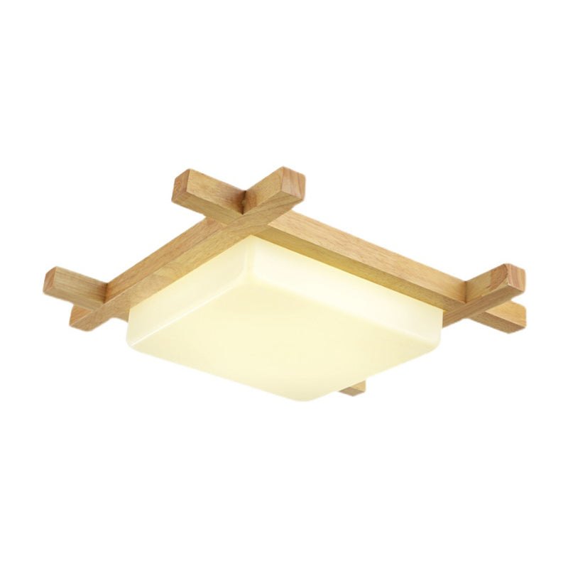 Modern Minimalist LED Ceiling Fixture Wooden Square Flush Mount with Acrylic Shade