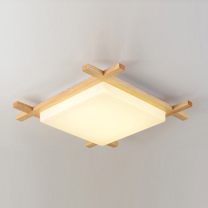 Modern Minimalist LED Ceiling Fixture Wooden Square Flush Mount with Acrylic Shade