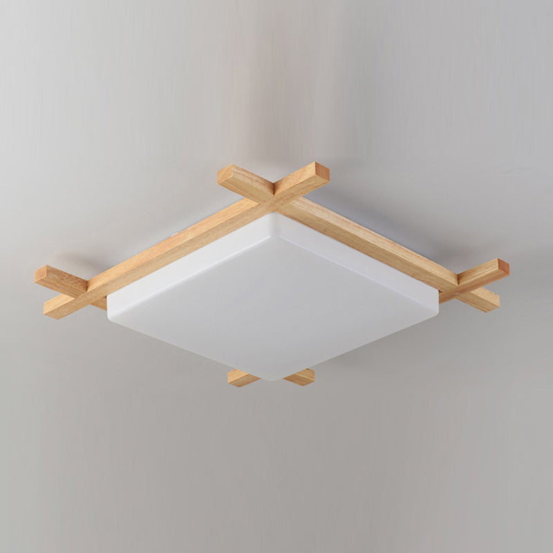 Modern Minimalist LED Ceiling Fixture Wooden Square Flush Mount with Acrylic Shade