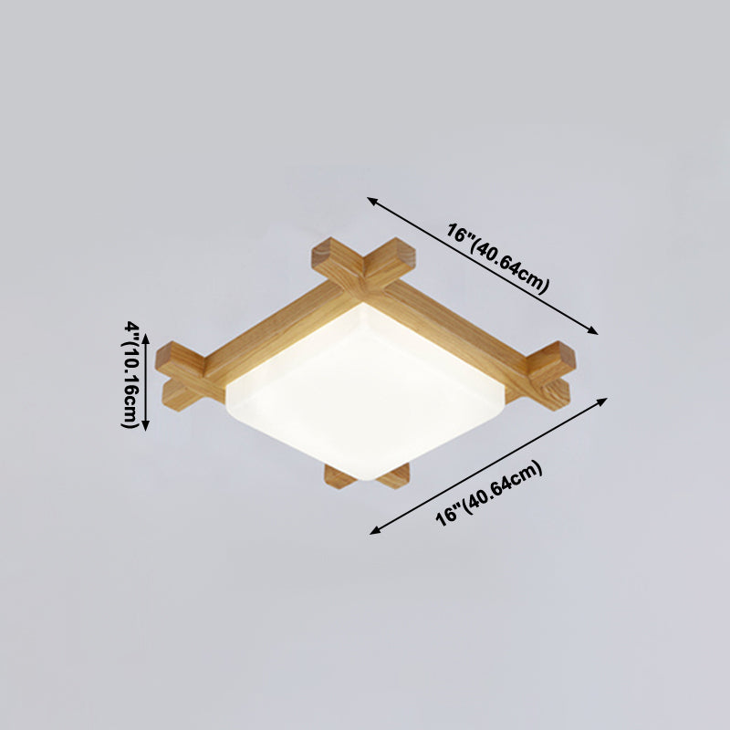 Modern Minimalist LED Ceiling Fixture Wooden Square Flush Mount with Acrylic Shade