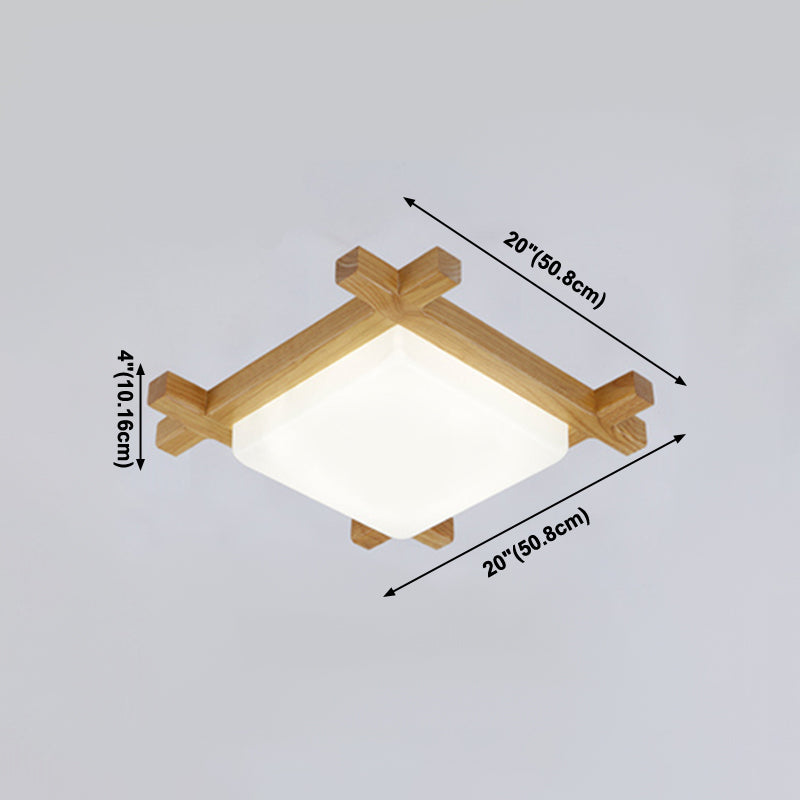 Modern Minimalist LED Ceiling Fixture Wooden Square Flush Mount with Acrylic Shade