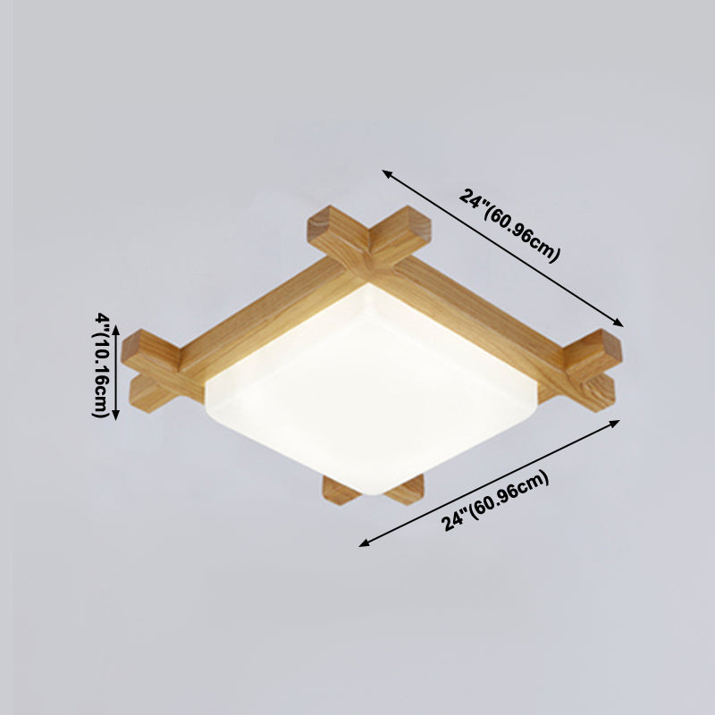 Modern Minimalist LED Ceiling Fixture Wooden Square Flush Mount with Acrylic Shade