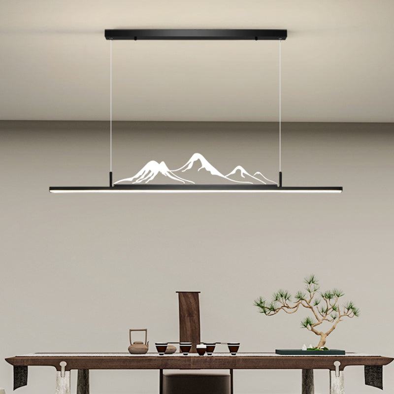 Linear Metal Hanging Light Fixture Contemporary 1 Light Kitchen Pendant Light