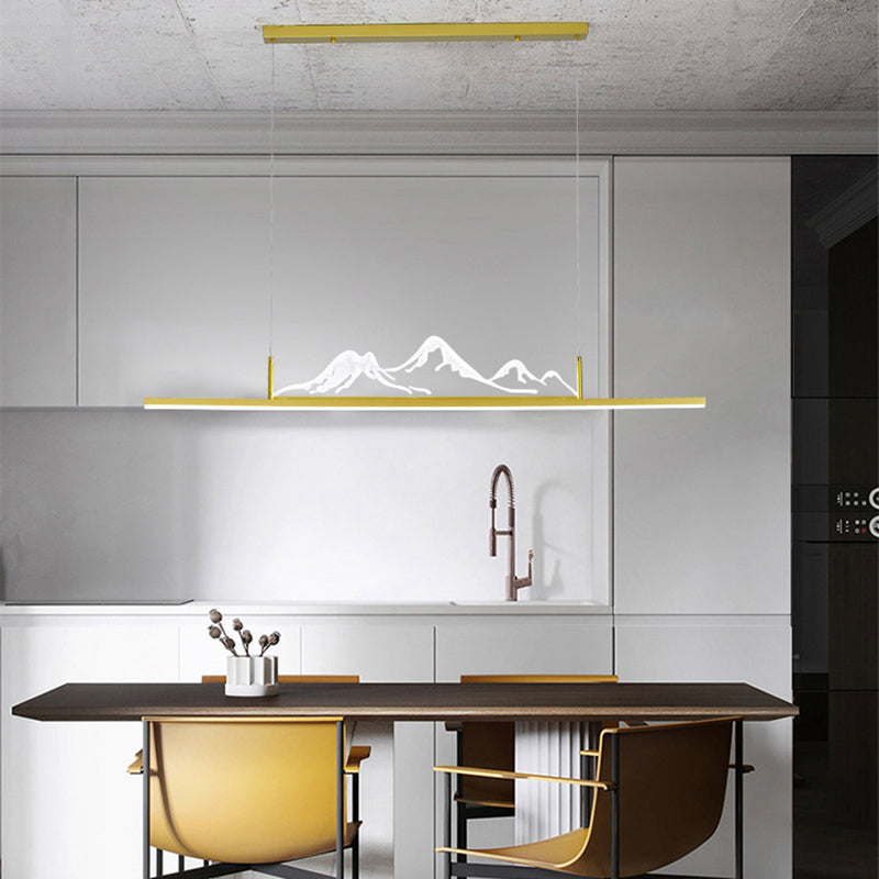 Linear Metal Hanging Light Fixture Contemporary 1 Light Kitchen Pendant Light
