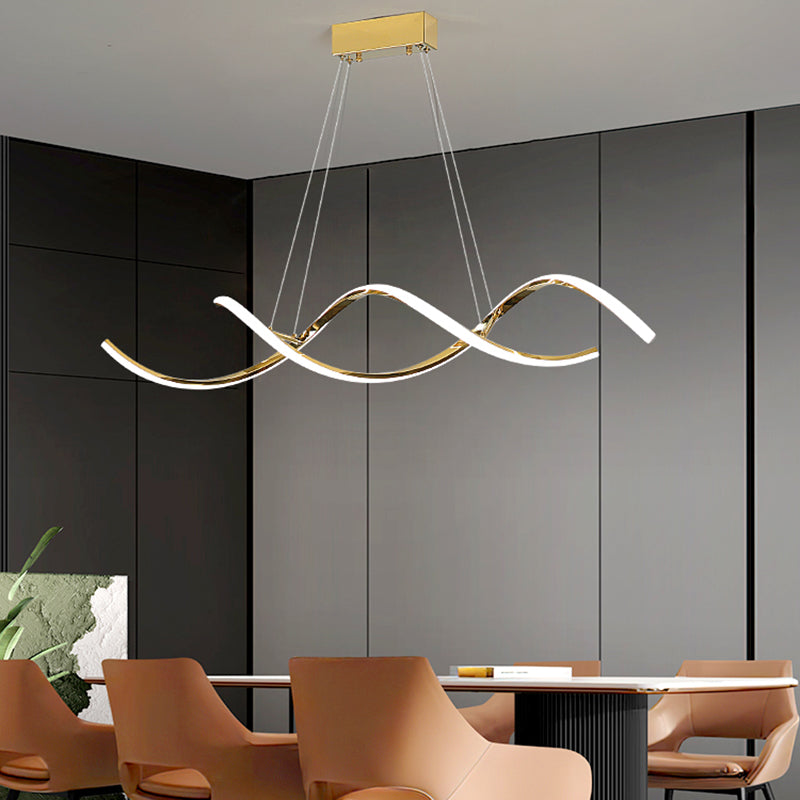 Iluminación moderna de la isla de la cocina metal lineal 2 lámparas de la isla ligera en oro