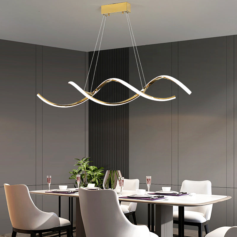 Iluminación moderna de la isla de la cocina metal lineal 2 lámparas de la isla ligera en oro