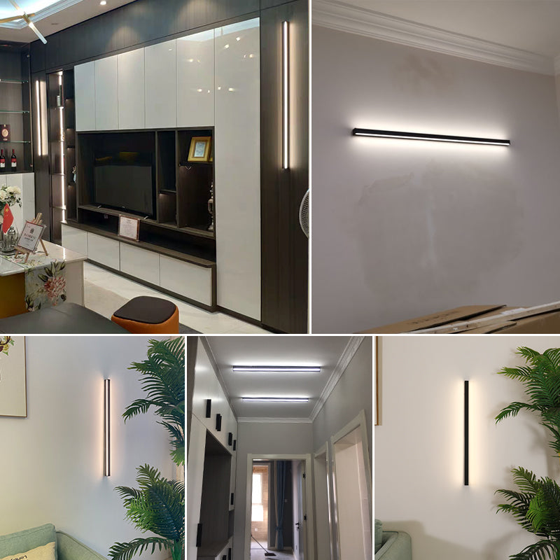 1 Light Linear Shape Wall Light Modern Style Metal Wall Sconce Lighting in Black