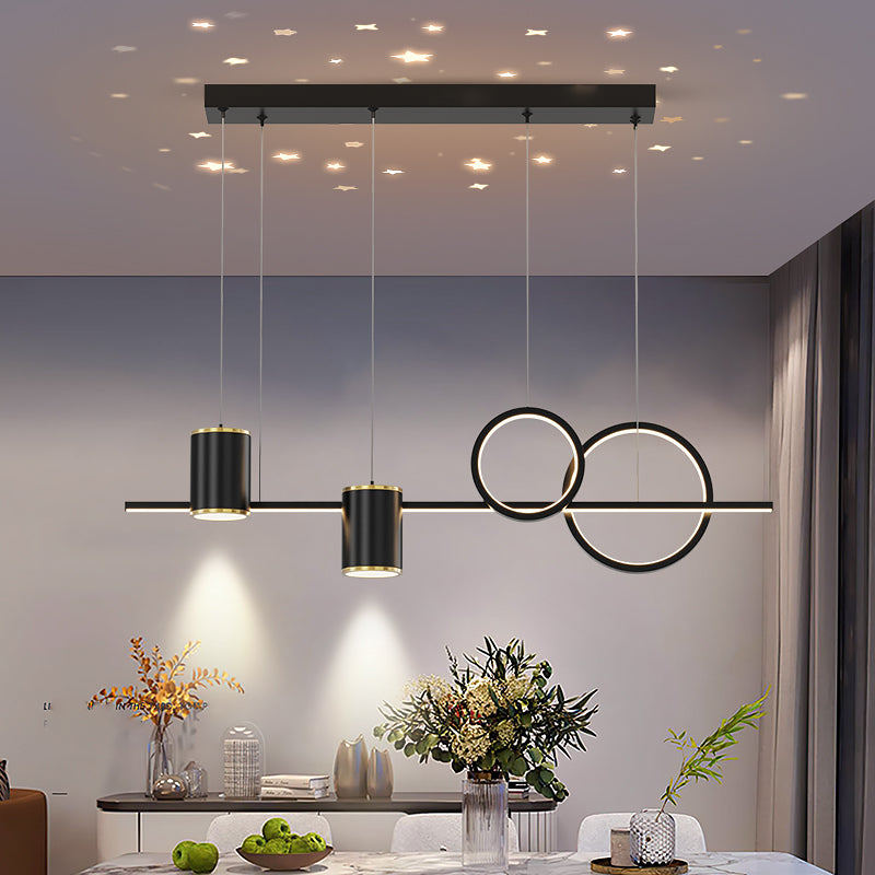 5-Light Geometric Island Light Fixtures Modernism Metal Island Pendant Lights in Black