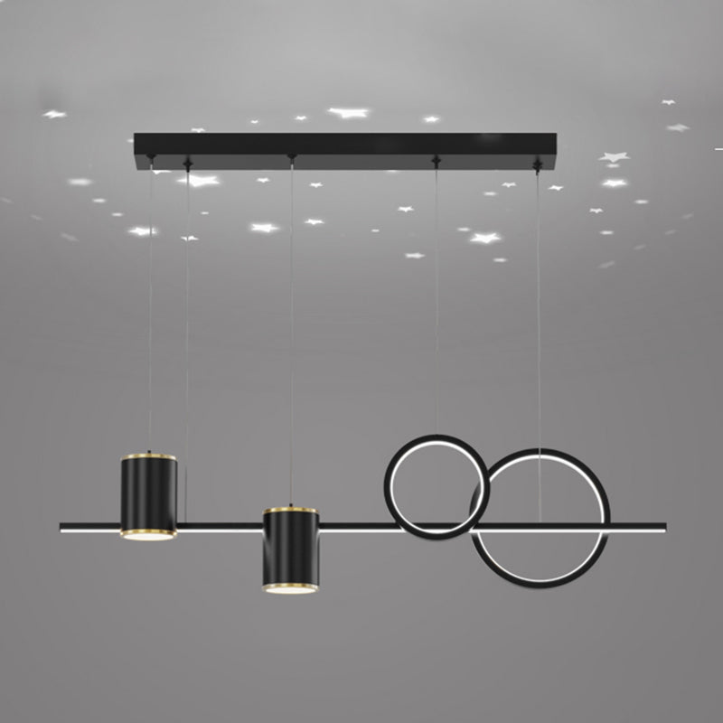 5-Light Geometric Island Light Fixtures Modernism Metal Island Pendant Lights in Black