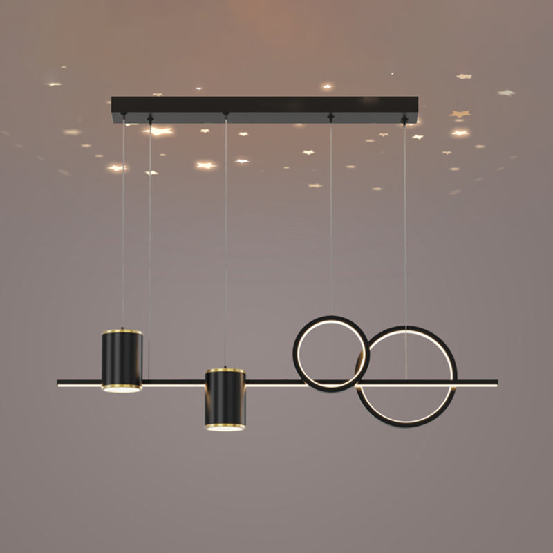 5-Light Geometric Island Light Fixtures Modernism Metal Island Pendant Lights in Black