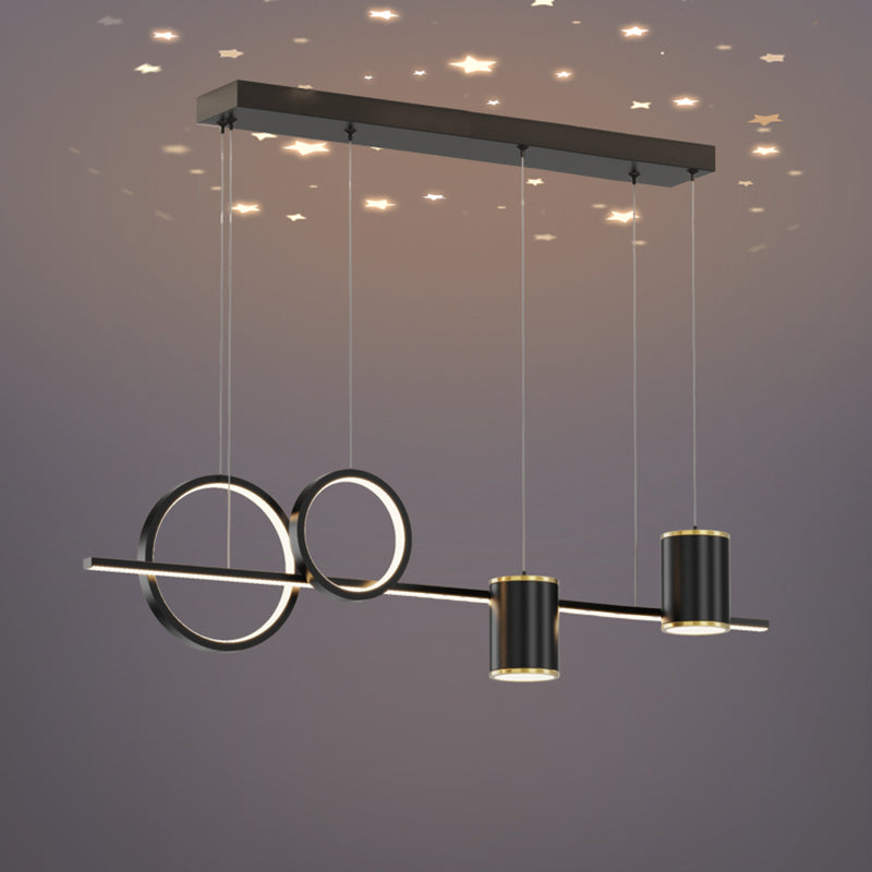 5-Light Geometric Island Light Fixtures Modernism Metal Island Pendant Lights in Black