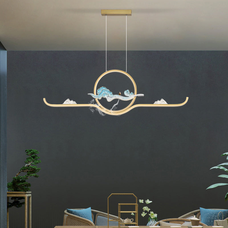 Luz de colgante lineal accesorios de té contemporáneos metal de metal de la isla de 2 luces