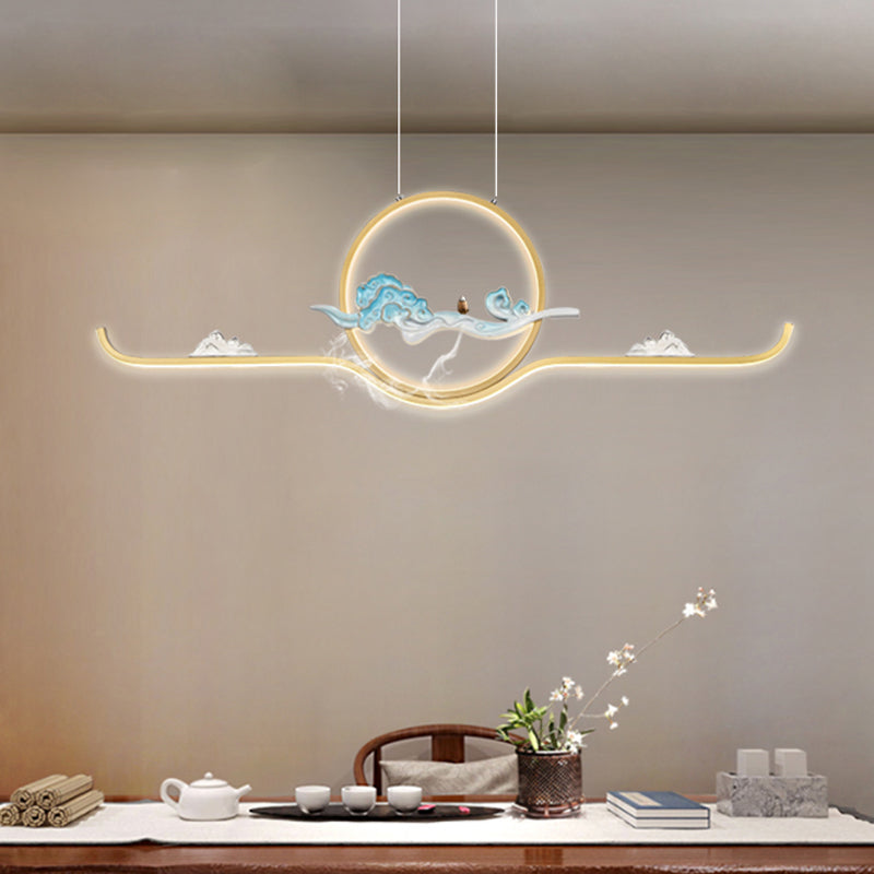 Luz de colgante lineal accesorios de té contemporáneos metal de metal de la isla de 2 luces