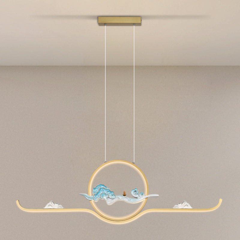 Luz de colgante lineal accesorios de té contemporáneos metal de metal de la isla de 2 luces