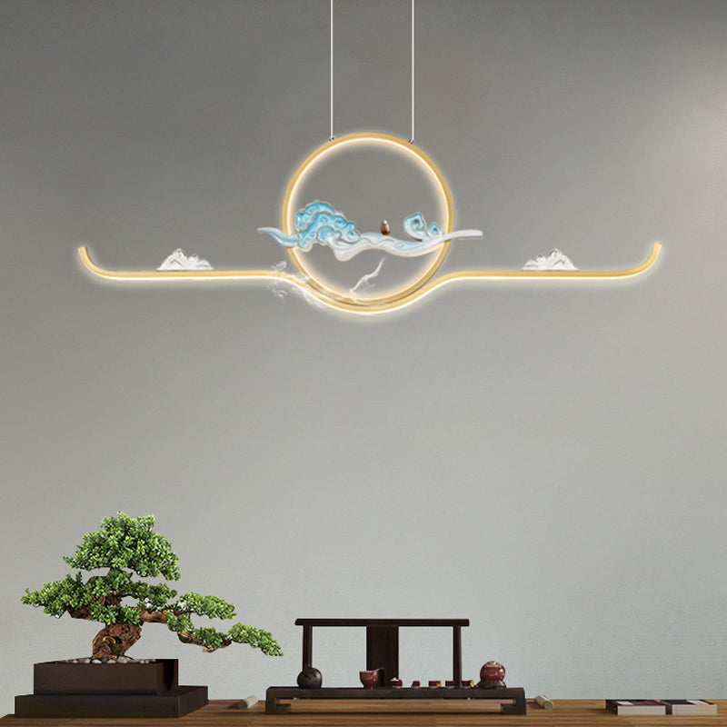 Luz de colgante lineal accesorios de té contemporáneos metal de metal de la isla de 2 luces