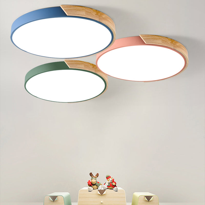 Plafonnier LED de forme ronde macaron fer moderne 1 lumière encastré pour chambre d'étude
