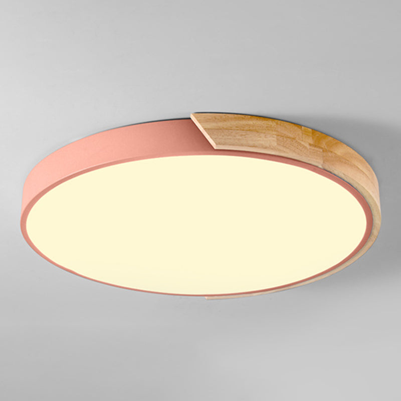 Round Shape LED Ceiling Lamp Macaroon Modern Iron 1 Light Flush Mount for Study Bedroom