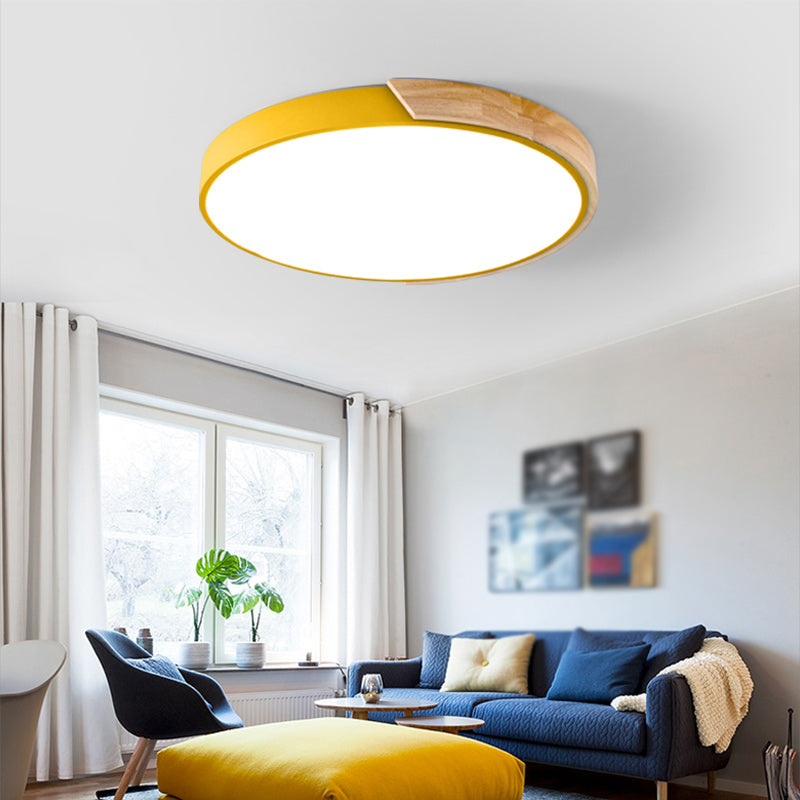 Plafonnier LED de forme ronde macaron fer moderne 1 lumière encastré pour chambre d'étude