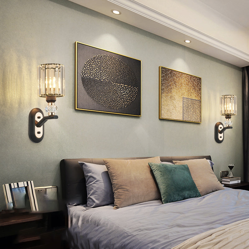 1-Light Wall Sconce Modern Style Crystal Half Cylinder Shape Wall Mount Light Fixture