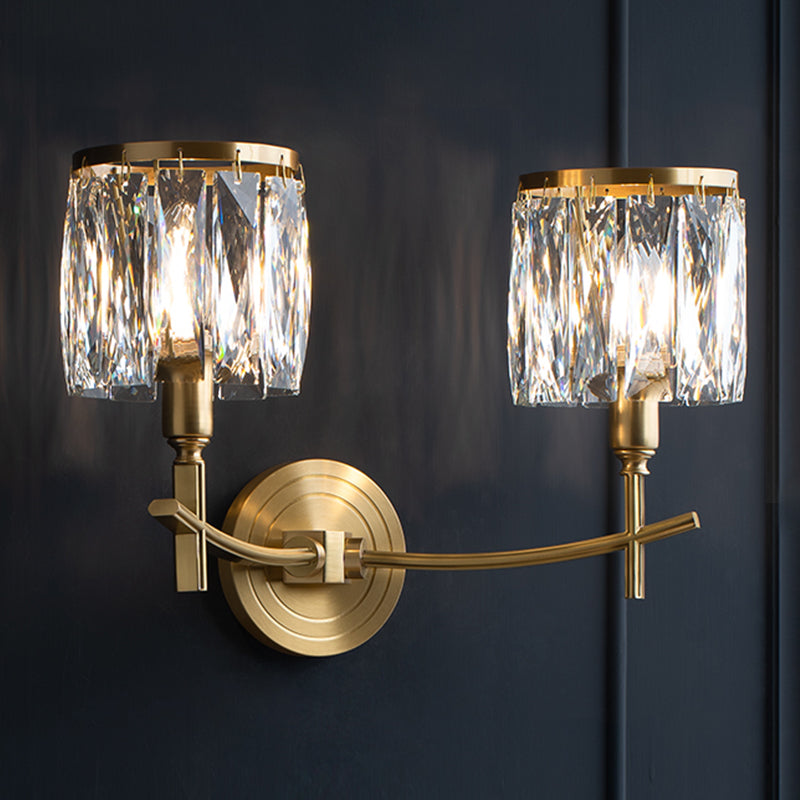 Multi -Lichter Wandleuchten moderner Stil Halbzylinderform Kristallwandhalterung in Messing