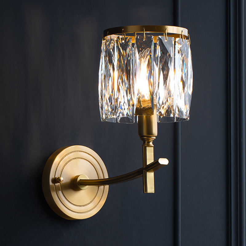 Multi -Lichter Wandleuchten moderner Stil Halbzylinderform Kristallwandhalterung in Messing