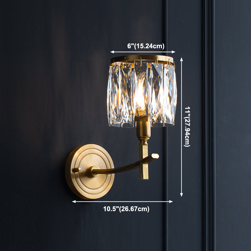 Multi -Lichter Wandleuchten moderner Stil Halbzylinderform Kristallwandhalterung in Messing