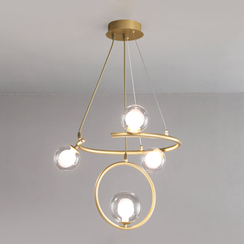 Luce a ciondolo a globo di vetro in lampadario di ferro laccato in stile creativo moderno per sala da pranzo