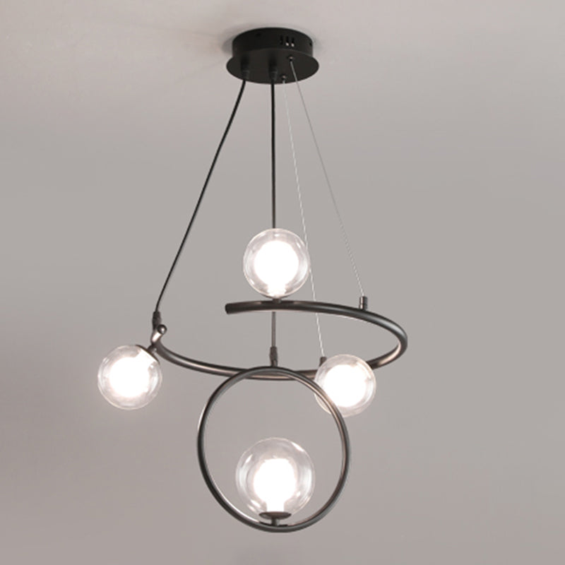 Luce a ciondolo a globo di vetro in lampadario di ferro laccato in stile creativo moderno per sala da pranzo