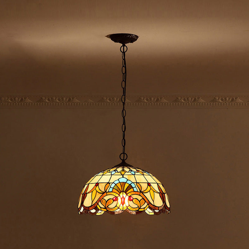 Baroque Art Glass Hanging Lamp Kit Bowl Shade Ceiling Pendant Light for Hallway