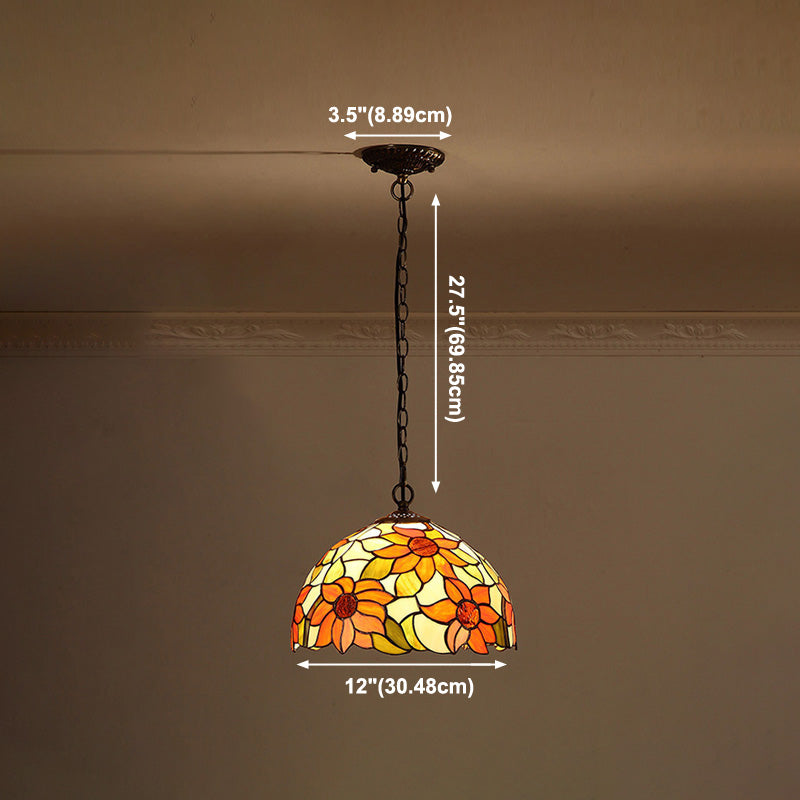 Baroque Art Glass Hanging Lamp Kit Bowl Shade Ceiling Pendant Light for Hallway