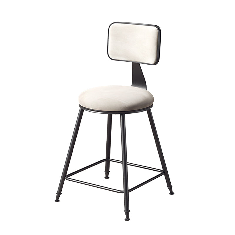 Contemporary Counter Bar Stool Backrest Velvet Bar Stool with Footrest, Iron Base
