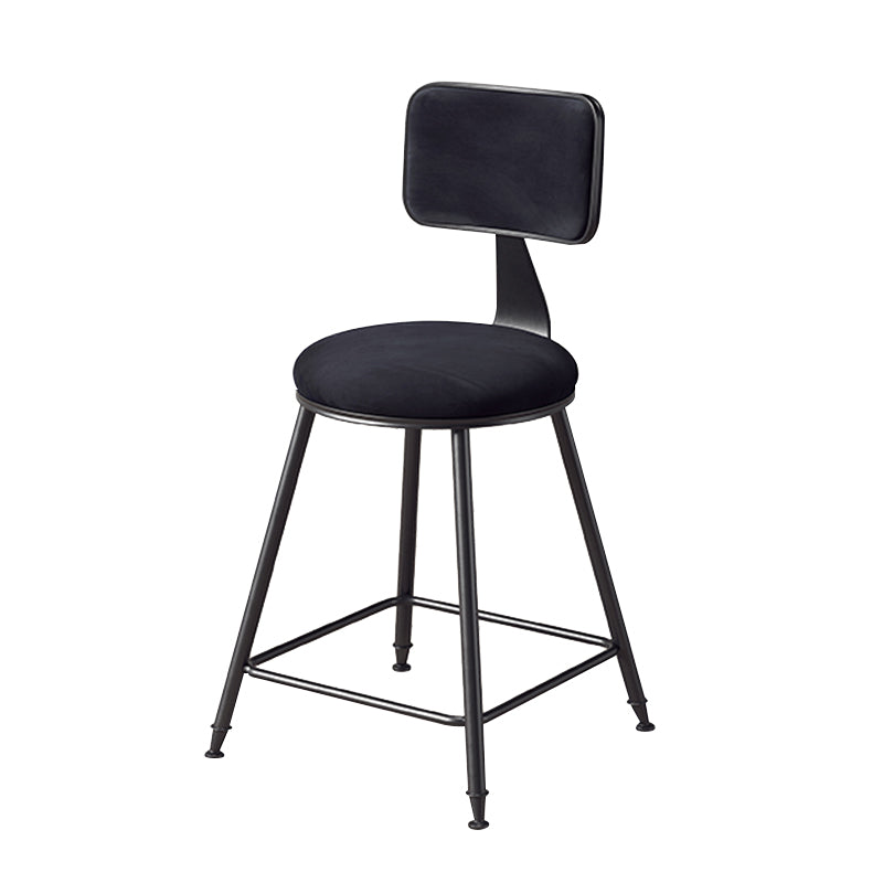 Contemporary Counter Bar Stool Backrest Velvet Bar Stool with Footrest, Iron Base